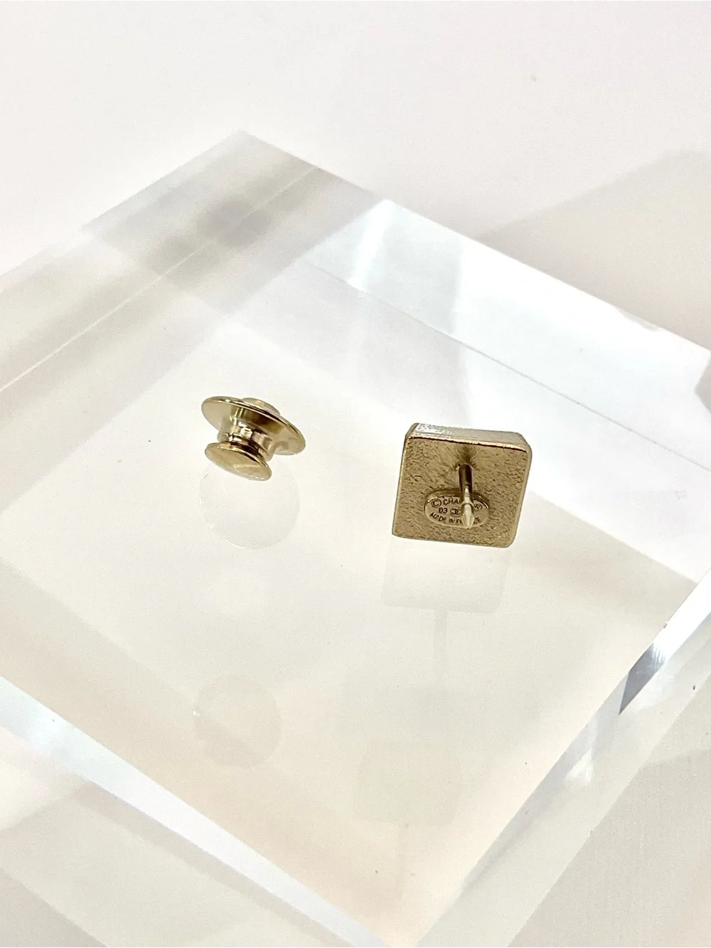 CHANEL Gold Square CC Logo Lapel Pin
